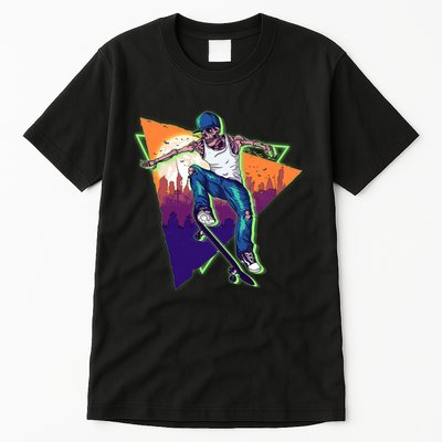 Retro Halloween Skateboarding Skater Skeleton Tall T-Shirt