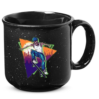 Retro Halloween Skateboarding Skater Skeleton 15oz Campfire Ceramic Mug