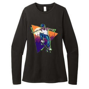 Retro Halloween Skateboarding Skater Skeleton Womens CVC Long Sleeve Shirt