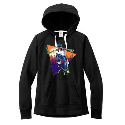 Retro Halloween Skateboarding Skater Skeleton Women's Fleece Hoodie