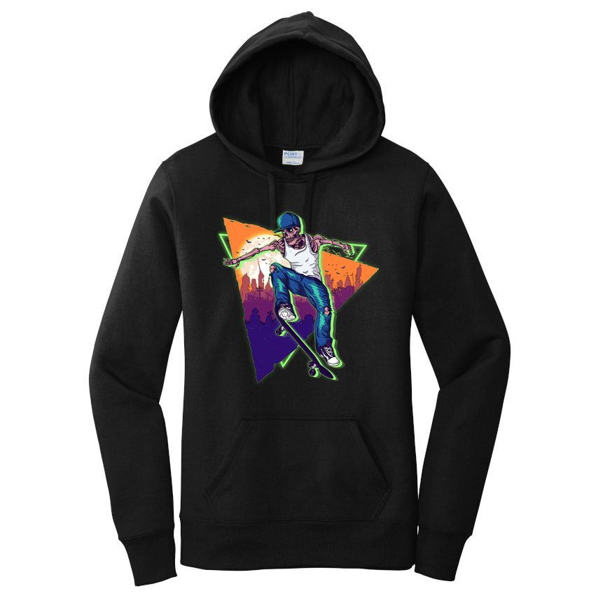 Retro Halloween Skateboarding Skater Skeleton Women's Pullover Hoodie