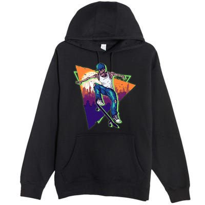 Retro Halloween Skateboarding Skater Skeleton Premium Pullover Hoodie