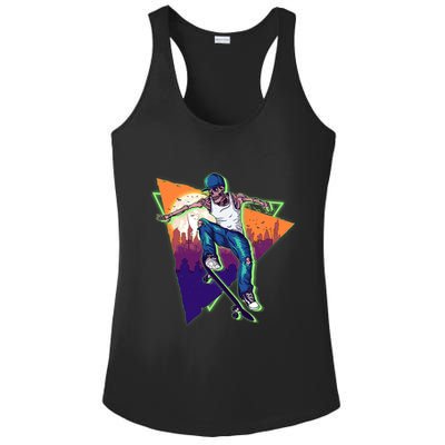 Retro Halloween Skateboarding Skater Skeleton Ladies PosiCharge Competitor Racerback Tank