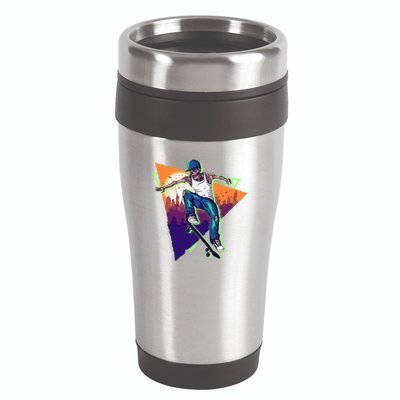 Retro Halloween Skateboarding Skater Skeleton 16oz Travel Tumbler