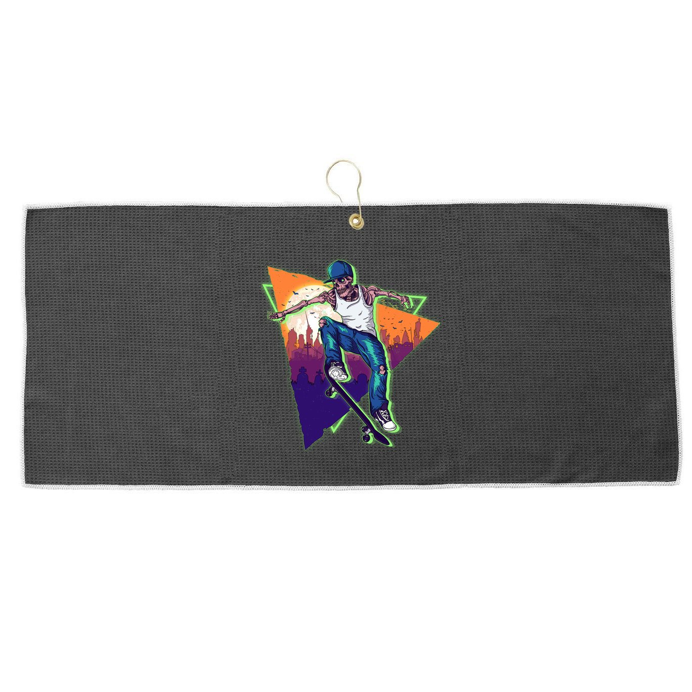 Retro Halloween Skateboarding Skater Skeleton Large Microfiber Waffle Golf Towel