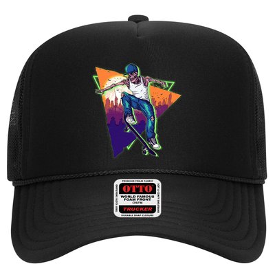 Retro Halloween Skateboarding Skater Skeleton Trucker Hat