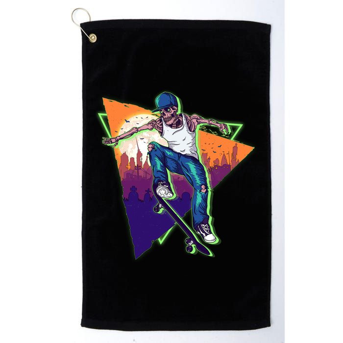 Retro Halloween Skateboarding Skater Skeleton Golf Towel