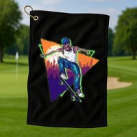 Retro Halloween Skateboarding Skater Skeleton Golf Towel