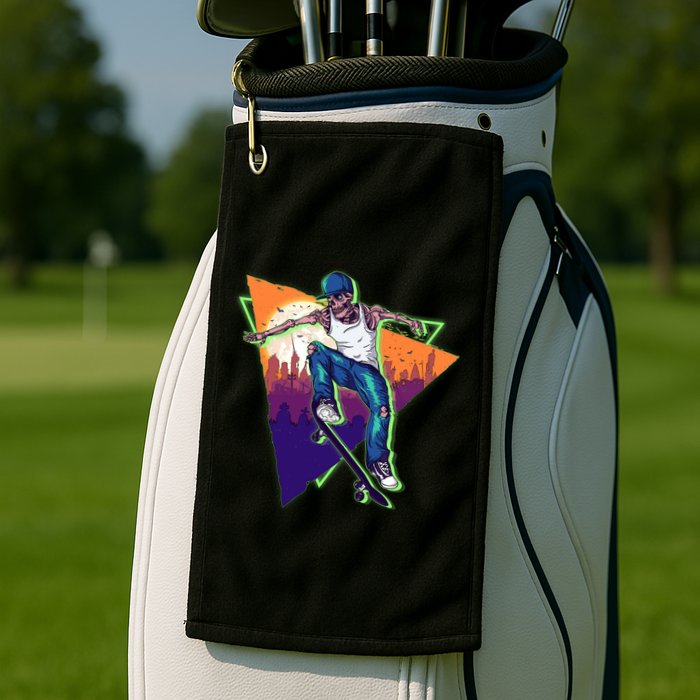 Retro Halloween Skateboarding Skater Skeleton Golf Towel