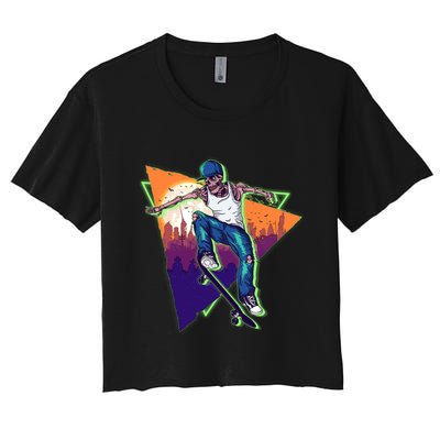 Retro Halloween Skateboarding Skater Skeleton Crop Top