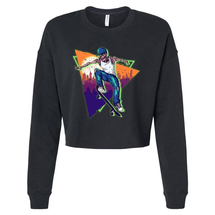 Retro Halloween Skateboarding Skater Skeleton Cropped Pullover Crew