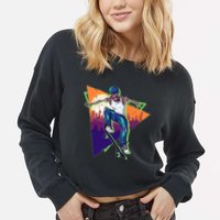 Retro Halloween Skateboarding Skater Skeleton Cropped Pullover Crew