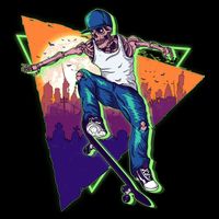 Retro Halloween Skateboarding Skater Skeleton Cropped Pullover Crew