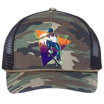 Retro Halloween Skateboarding Skater Skeleton Retro Rope Trucker Hat Cap