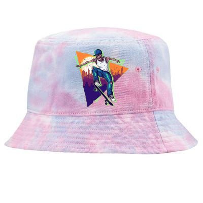 Retro Halloween Skateboarding Skater Skeleton Tie-Dyed Bucket Hat