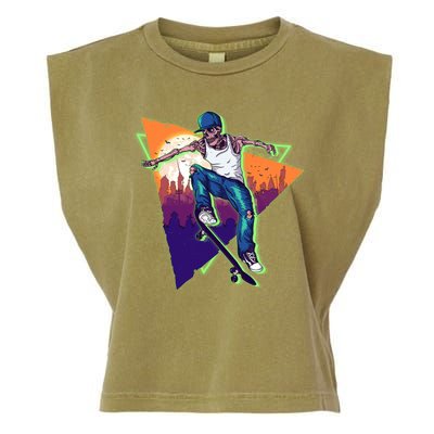 Retro Halloween Skateboarding Skater Skeleton Garment-Dyed Women's Muscle Tee