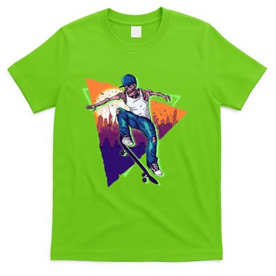 Retro Halloween Skateboarding Skater Skeleton T-Shirt