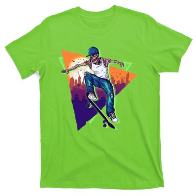 Retro Halloween Skateboarding Skater Skeleton T-Shirt