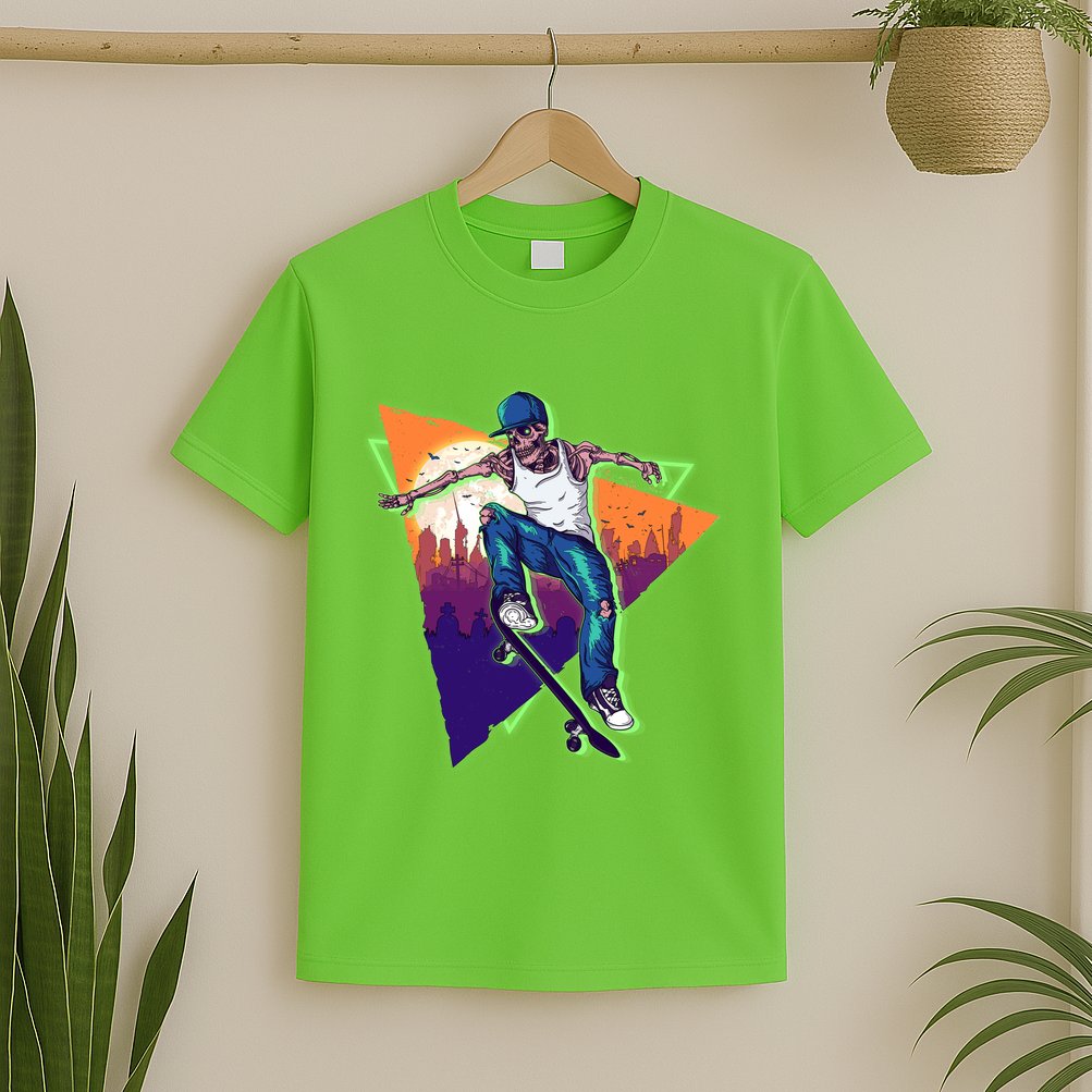 Retro Halloween Skateboarding Skater Skeleton T-Shirt