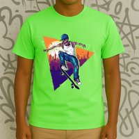 Retro Halloween Skateboarding Skater Skeleton T-Shirt