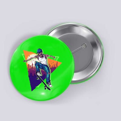 Retro Halloween Skateboarding Skater Skeleton Button