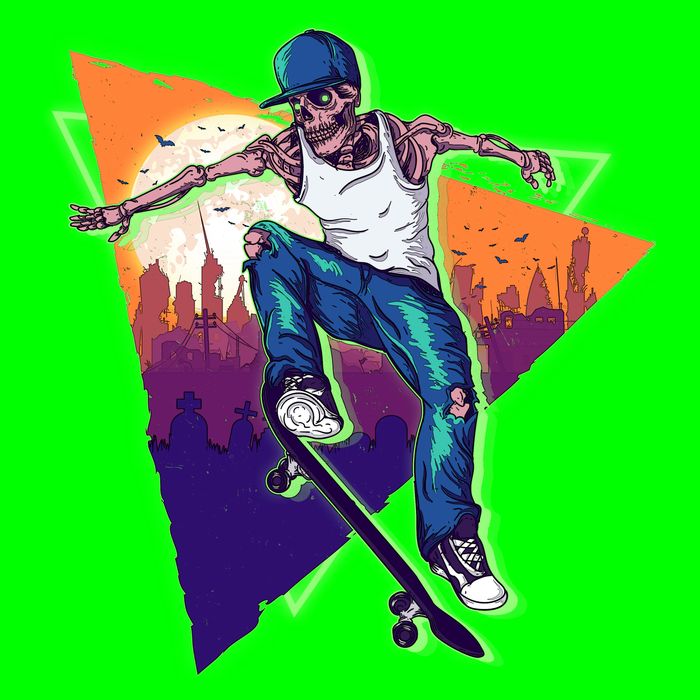 Retro Halloween Skateboarding Skater Skeleton Button