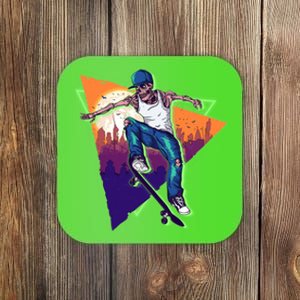 Retro Halloween Skateboarding Skater Skeleton Coaster