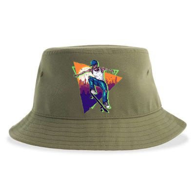 Retro Halloween Skateboarding Skater Skeleton Sustainable Bucket Hat