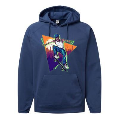 Retro Halloween Skateboarding Skater Skeleton Performance Fleece Hoodie