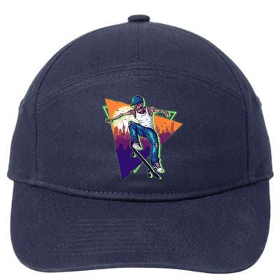 Retro Halloween Skateboarding Skater Skeleton 7-Panel Snapback Hat