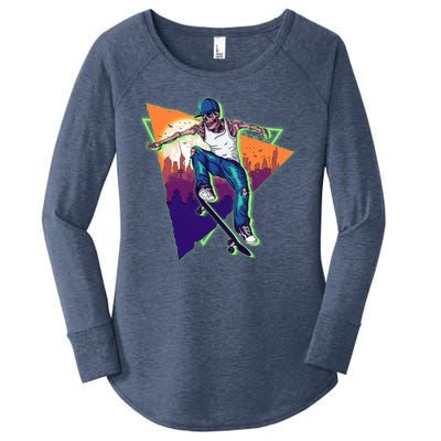 Retro Halloween Skateboarding Skater Skeleton Women's Perfect Tri Tunic Long Sleeve Shirt