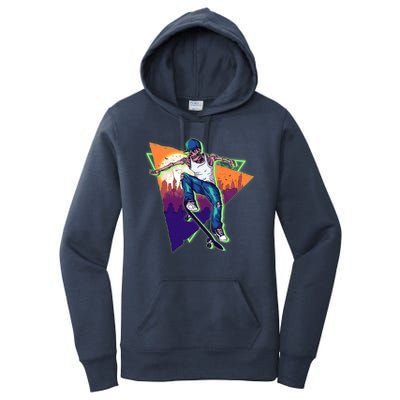 Retro Halloween Skateboarding Skater Skeleton Women's Pullover Hoodie