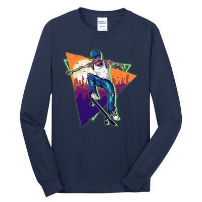 Retro Halloween Skateboarding Skater Skeleton Tall Long Sleeve T-Shirt