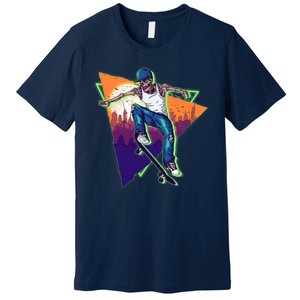 Retro Halloween Skateboarding Skater Skeleton Premium T-Shirt