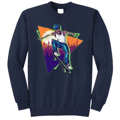 Retro Halloween Skateboarding Skater Skeleton Tall Sweatshirt