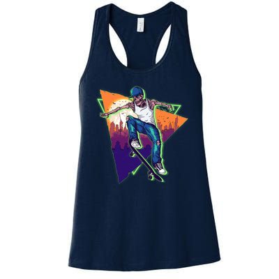 Retro Halloween Skateboarding Skater Skeleton Women's Racerback Tank