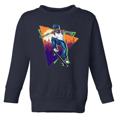 Retro Halloween Skateboarding Skater Skeleton Toddler Sweatshirt