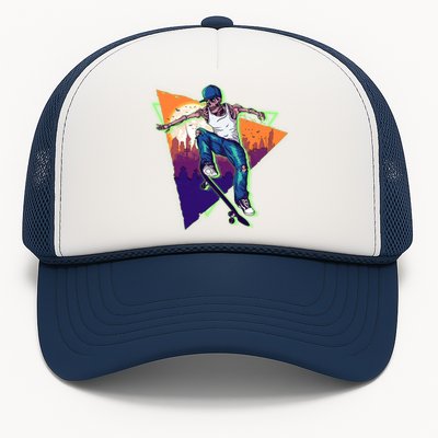 Retro Halloween Skateboarding Skater Skeleton Trucker Hat