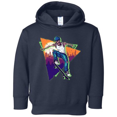 Retro Halloween Skateboarding Skater Skeleton Toddler Hoodie