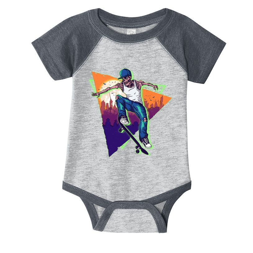 Retro Halloween Skateboarding Skater Skeleton Infant Baby Jersey Bodysuit