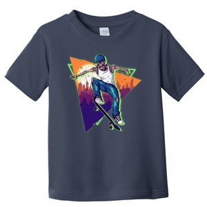 Retro Halloween Skateboarding Skater Skeleton Toddler T-Shirt