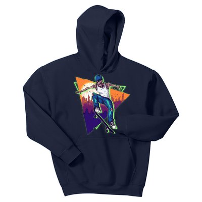 Retro Halloween Skateboarding Skater Skeleton Kids Hoodie