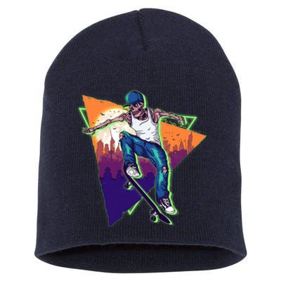 Retro Halloween Skateboarding Skater Skeleton Short Acrylic Beanie