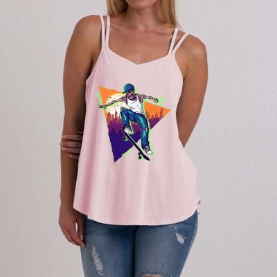 Retro Halloween Skateboarding Skater Skeleton Women's Strappy Tank