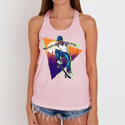 Retro Halloween Skateboarding Skater Skeleton Women's Knotted Racerback Tank