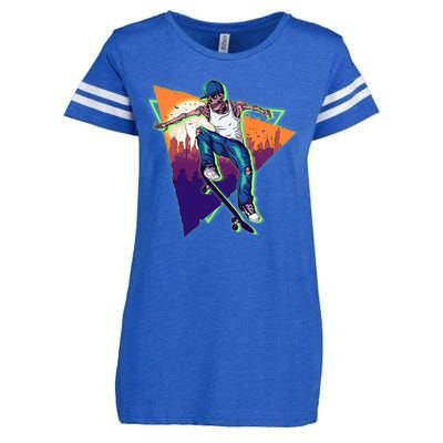 Retro Halloween Skateboarding Skater Skeleton Enza Ladies Jersey Football T-Shirt