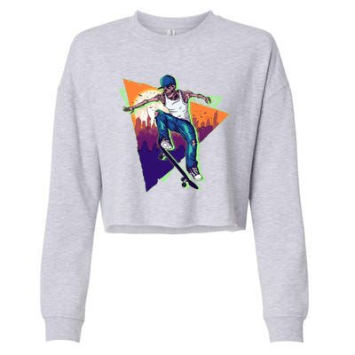 Retro Halloween Skateboarding Skater Skeleton Cropped Pullover Crew