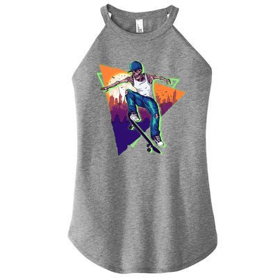 Retro Halloween Skateboarding Skater Skeleton Women's Perfect Tri Rocker Tank