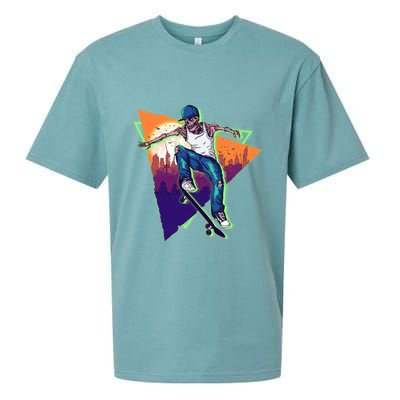 Retro Halloween Skateboarding Skater Skeleton Sueded Cloud Jersey T-Shirt