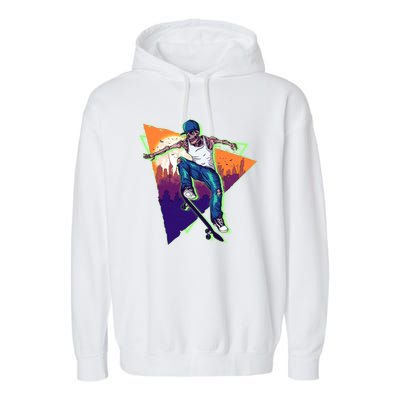 Retro Halloween Skateboarding Skater Skeleton Garment-Dyed Fleece Hoodie